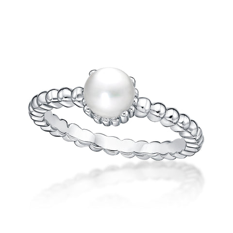 Sterling Silver Fresh Water Pearl Bubble Ring - Size 56