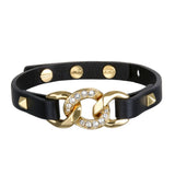 Karl Lagerfeld Gold Plated Filed Chain Leather Bracelet