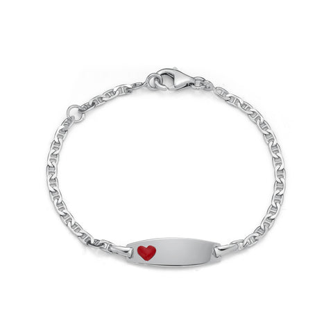 Silver Kids Bracelet with Red Heart - 14cm