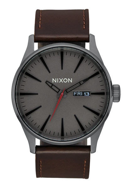 Nixon - Sentry Leather Watch Gunmetal/Black/Brown