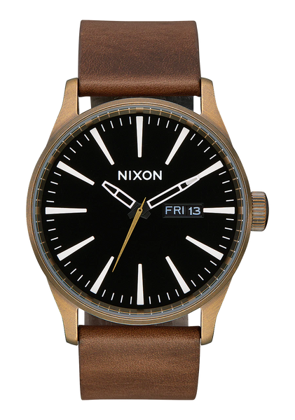 Nixon - Sentry Leather Watch / Black, Brass, Brown