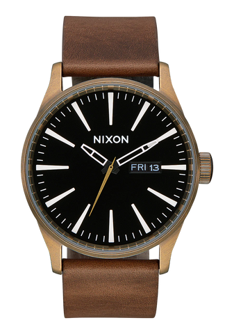 Nixon - Sentry Leather Watch / Black, Brass, Brown