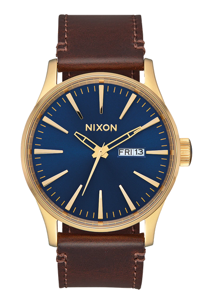 Nixon - Sentry Leather Polished Gold / Navy Sunray