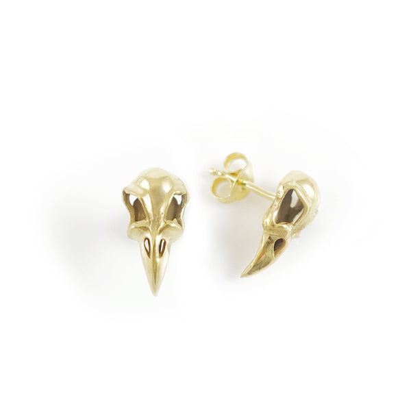 Nick Von K Gold Dipped Raven Skull Stud Earrings
