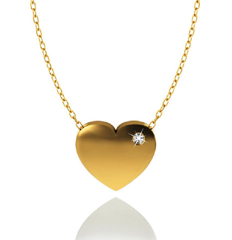 Love In A Jewel Heart Pendant - 9ct Yellow Gold with Diamond