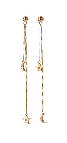 Karen Walker Moon & Star Pendulum Earrings - 9ct Rose Gold