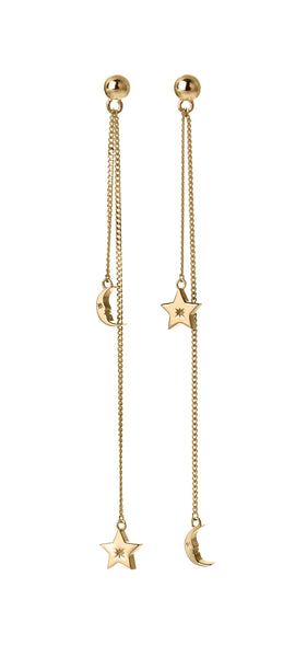 Karen Walker Moon & Star Pendulum Earrings - 9ct Gold