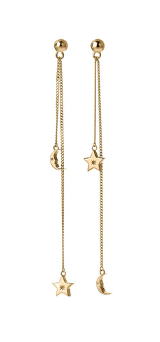Karen Walker Moon & Star Pendulum Earrings - 9ct Gold