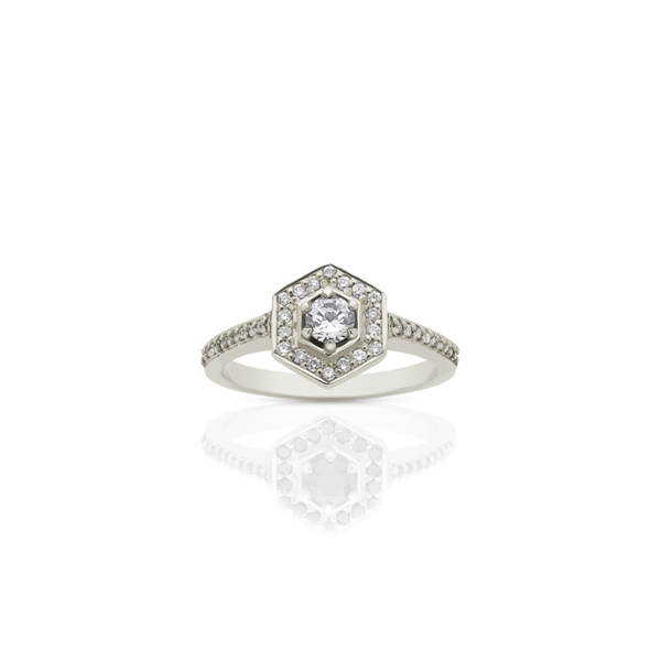 Meadowlark - Mini Hexagonal Engament Ring - 9ct White Gold & White Diamond