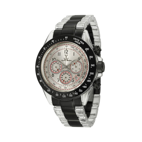 TOYWATCH - BLACK & CLEAR PLASTIC HEAVY METAL TACHYMETER WATCH