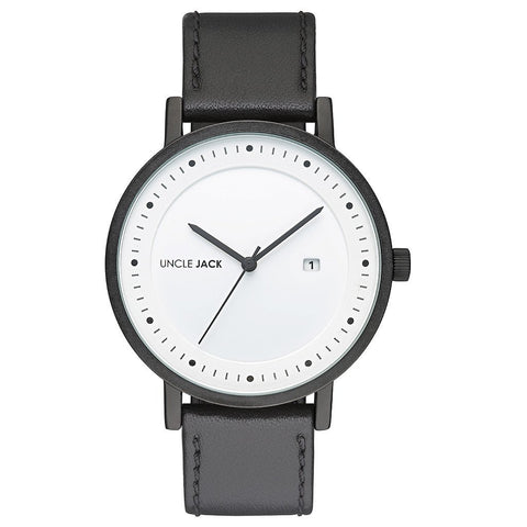 Uncle Jack Leather Watch - Black & White