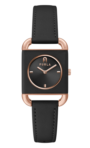 Furla - Arco Rose Gold Black Leather Watch