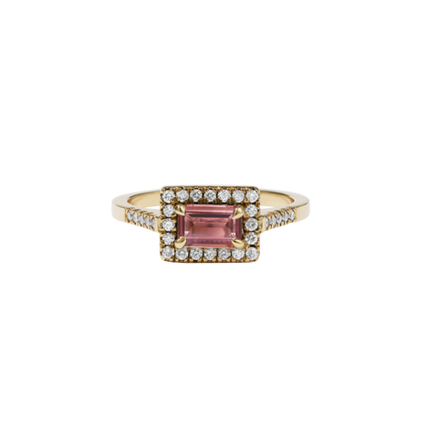 Meadowlark - Arizona Ring Petite - 9ct Yellow Gold - Pink Tourmaline - White Diamond