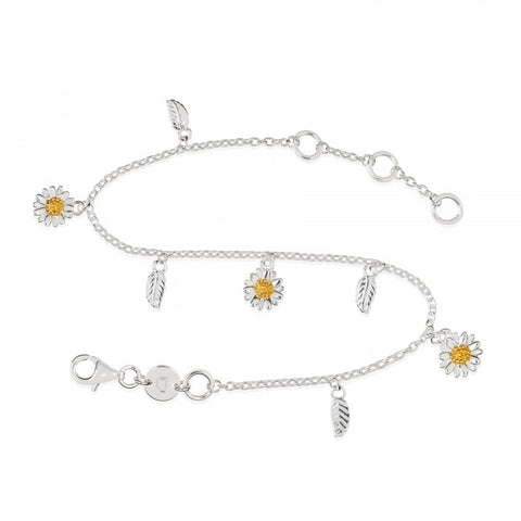 Daisy London - Bellis Daisy and Leaf Charm Bracelet