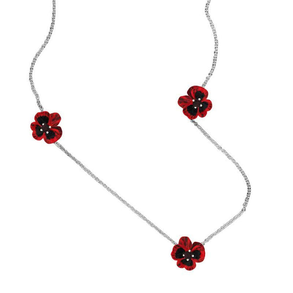 Karen Walker Pansy Necklace, Small Pansies - Silver, Red Enamel, Garnet
