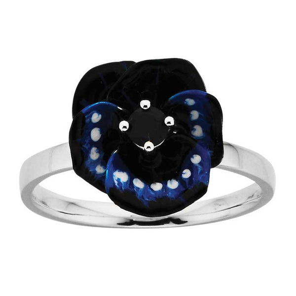 Karen Walker Pansy Ring, Small Pansy -  Silver, Blue Enamel, Sapphire