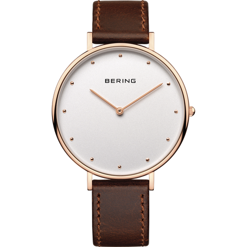 Bering Rose & Brown Leather Gents Watch 14839-564