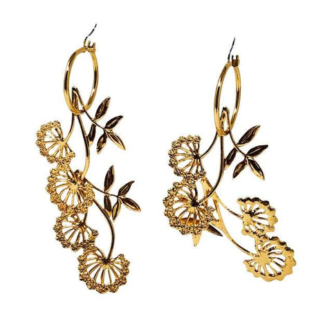 Lindi Kingi Floral Vine Hoop Earrings - Gold Plate