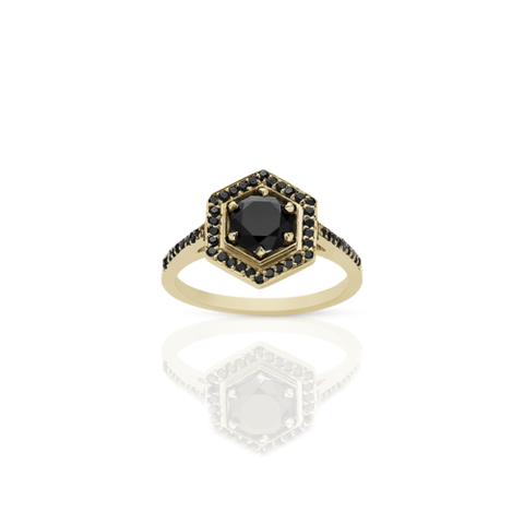 Meadowlark Hexagon Engagement Ring - 9ct Yellow Gold & Black Diamond