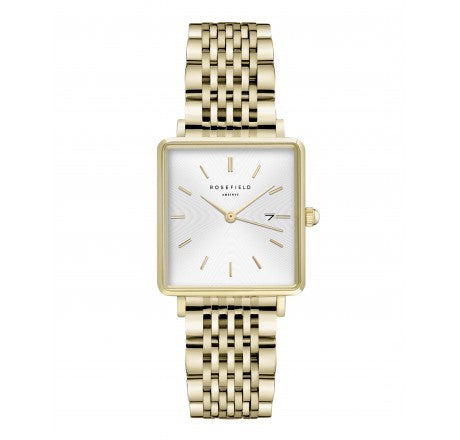 Rosefield ' The Boxy' White Sunray Gold Steel Watch - QWSG-Q09