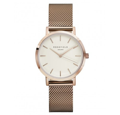 Rosefield 'The Tribeca' White Dial & Rose Gold Mesh Watch - TWR-T50