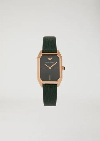 Emporio Armani - Women's Two-Hand Green Leather Watch